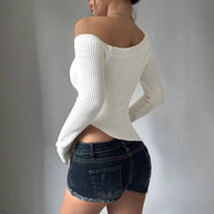Damen asymmetrisches Langarmoberteil mit Rippstruktur WW