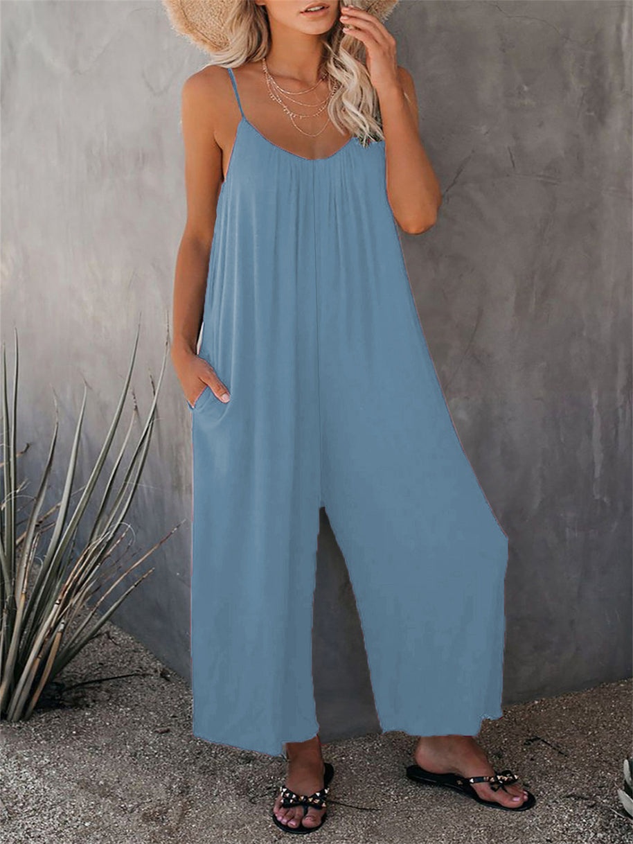 Damen Lässiger Jumpsuit mit weitem Schnitt und praktischen Taschen WW