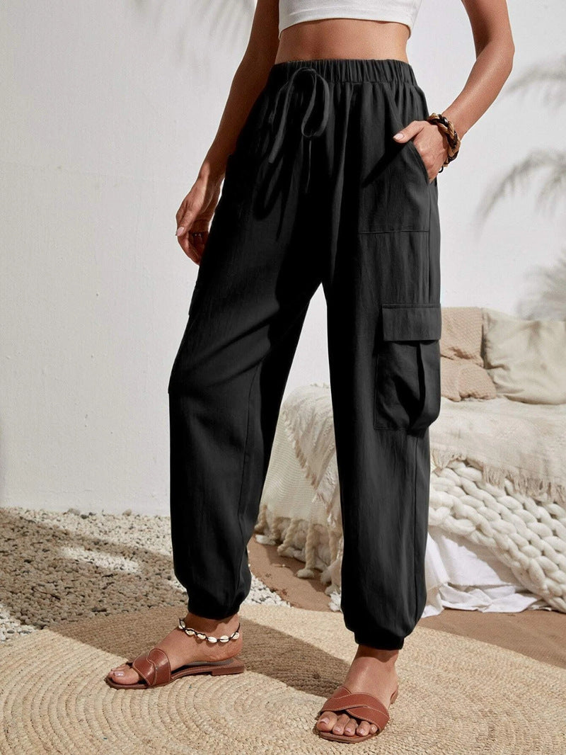 Damen Cargo-Hose mit elastischem Bund und praktischen Seitentaschen W&W Mode