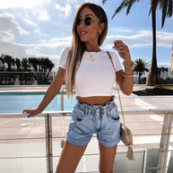 Damen Denim-Shorts mit hohem Bund und elastischem Taillenbereich WW