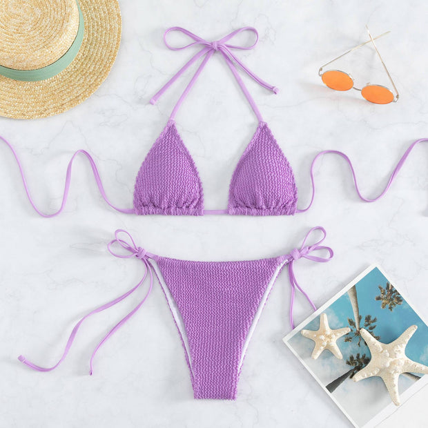 Damen Bikini-Set mit raffinierten Bindeschnüren und strukturierter Oberfläche WW