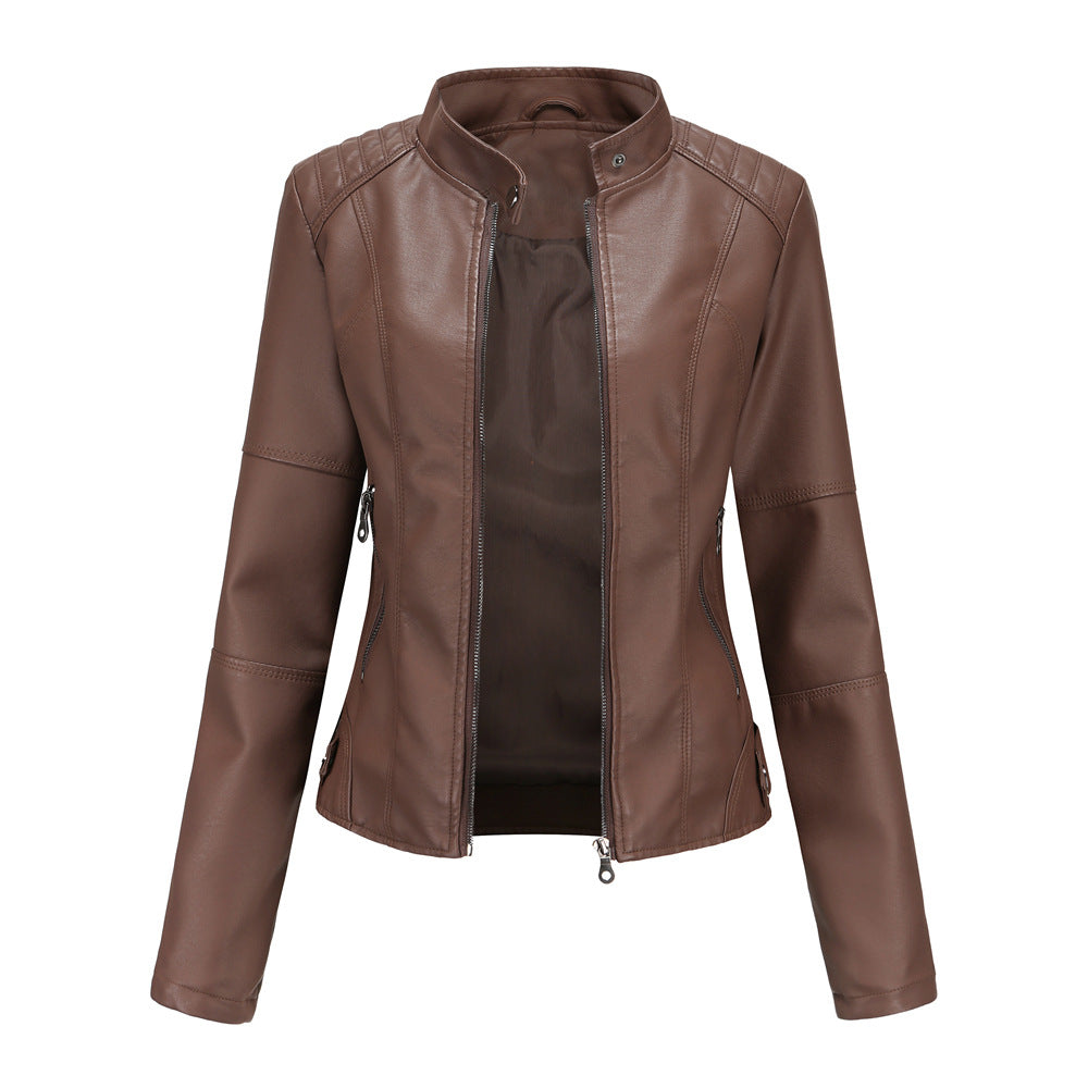 WW - Damen schlichte Kunstlederjacke für einen kantigen Look