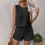 Damen lässiges Sommer-Outfit in hochwertigem Material mit ärmellosem Top und Shorts WW