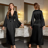 Damen Satin Kimono-Robe mit eleganten Spitzenverzierungen und weitem Schnitt WW