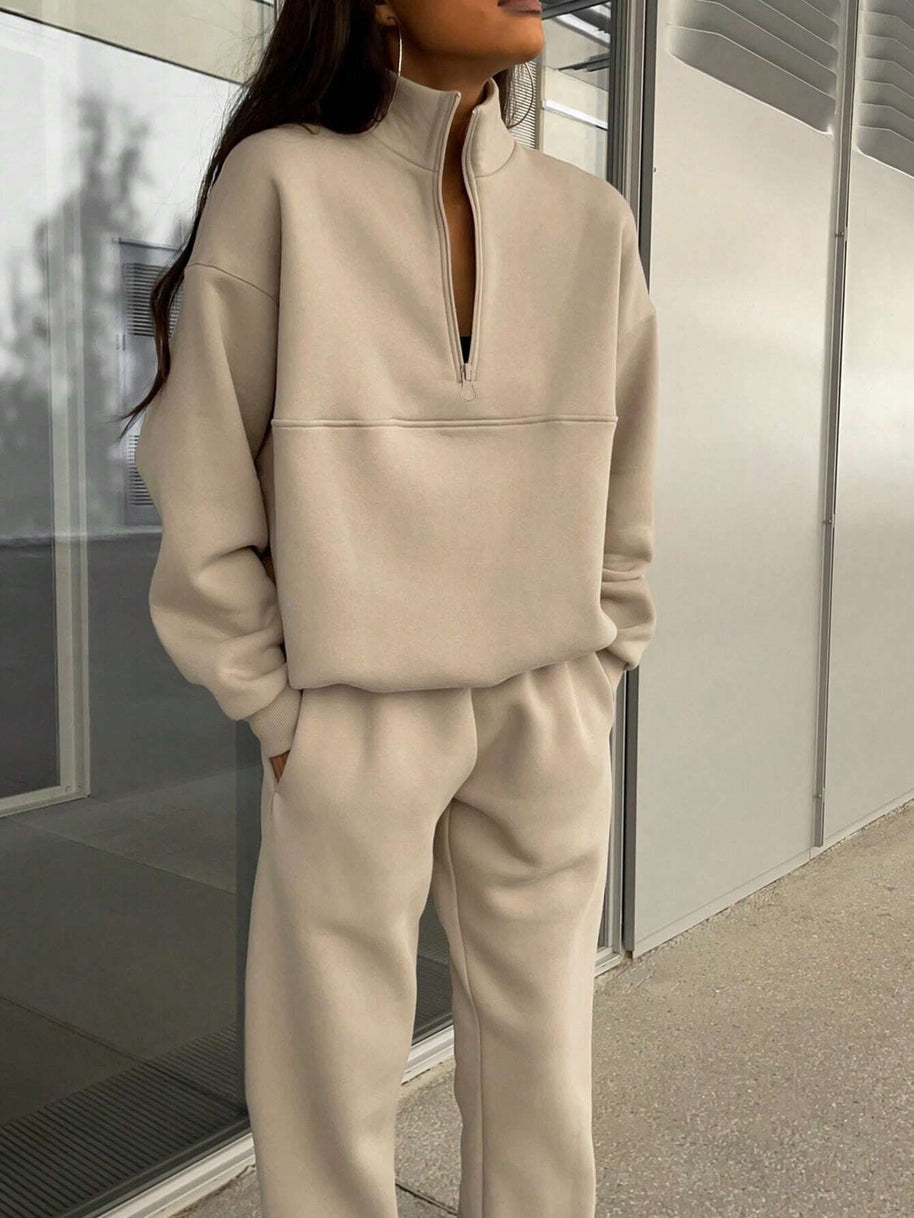 Damen entspannter Oversized Pullover mit halbem Reißverschluss und bequemen Bündchen WW