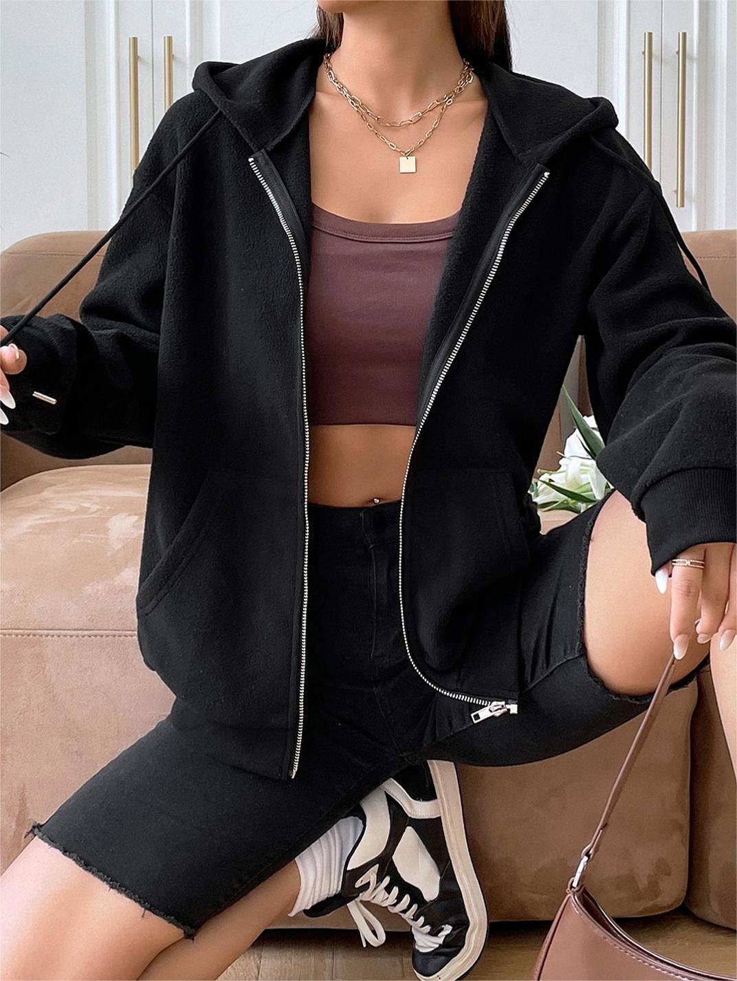 Damen Fleecejacke mit Kapuze und Reißverschluss W&W Mode