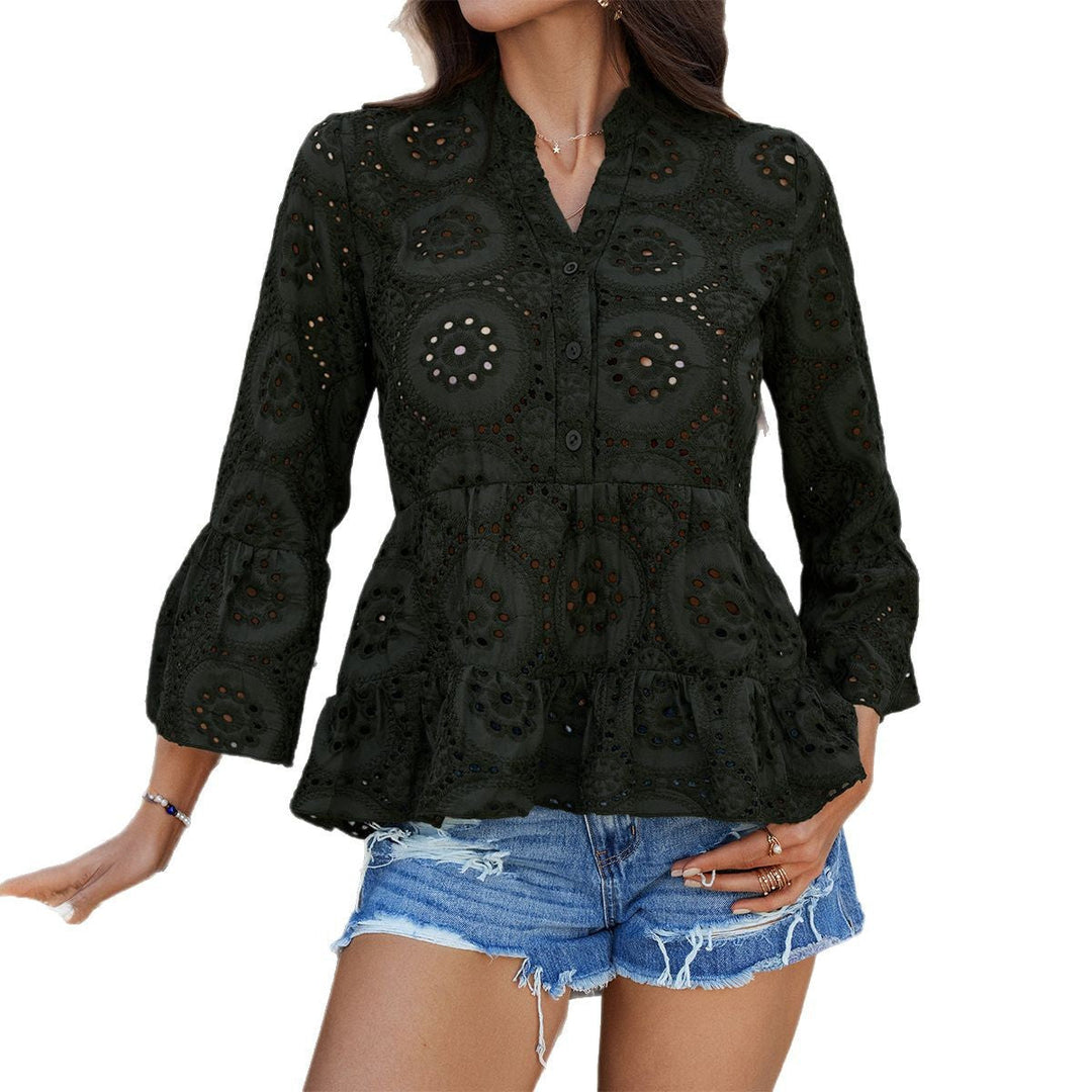 Damen Spitzenbluse mit Rüschensaum und Knopfleiste W&W Mode