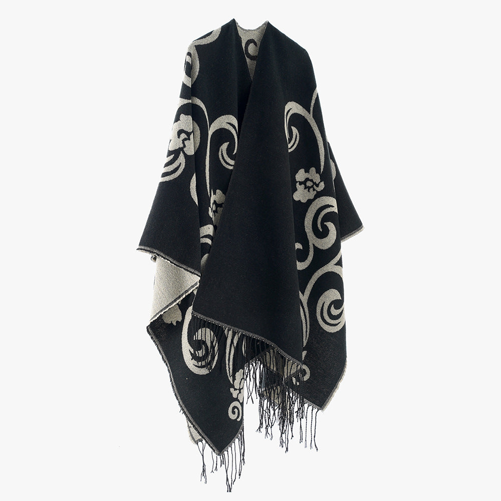 Damen Eleganter Poncho mit kunstvollem floralem Design WW