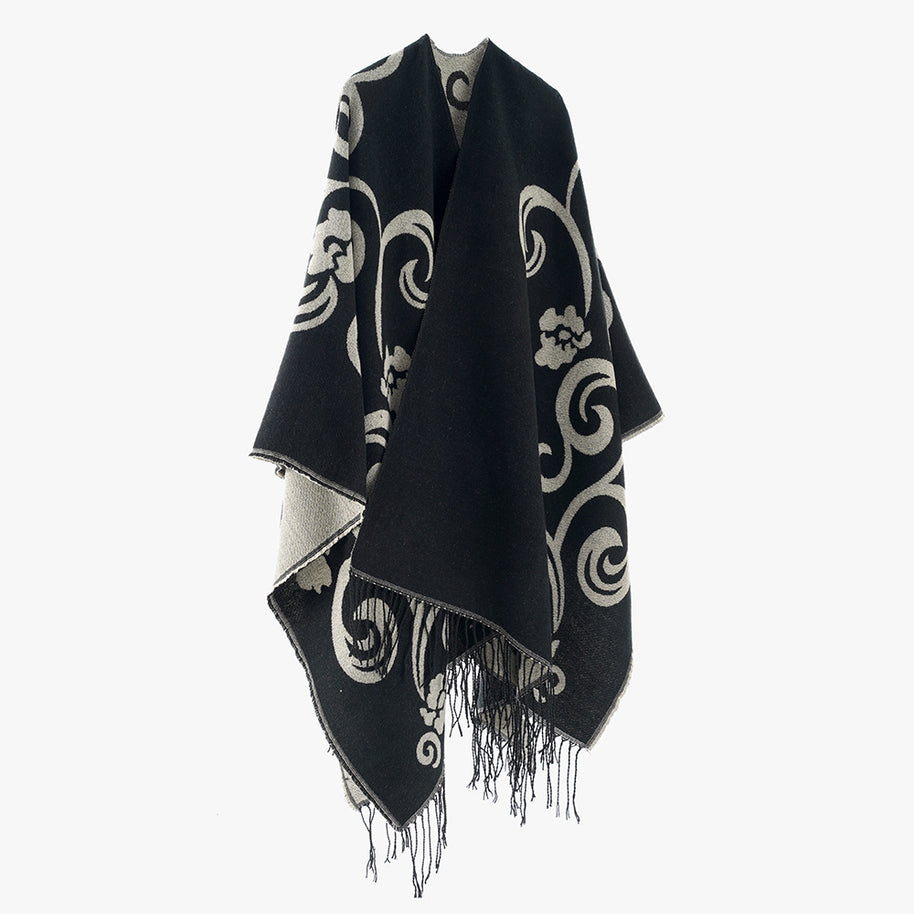 Damen Eleganter Poncho mit kunstvollem floralem Design WW