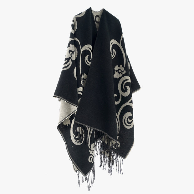Damen Eleganter Poncho mit kunstvollem floralem Design WW