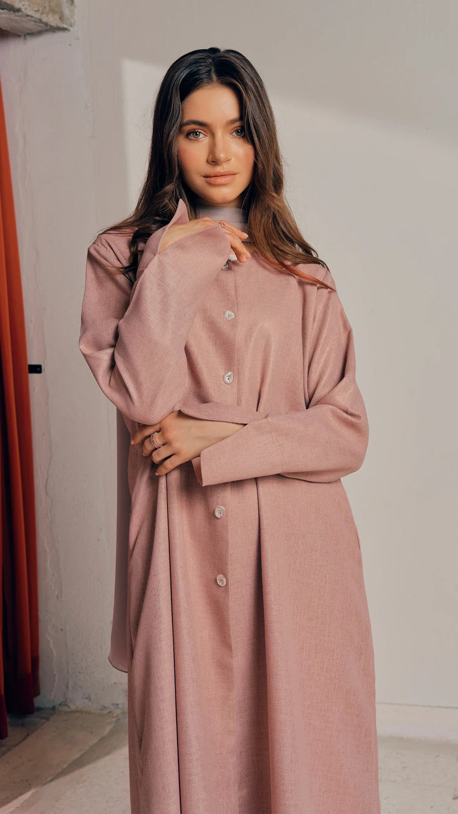 Damen stilvolles Langarmhemdkleid im Oversized-Schnitt WW