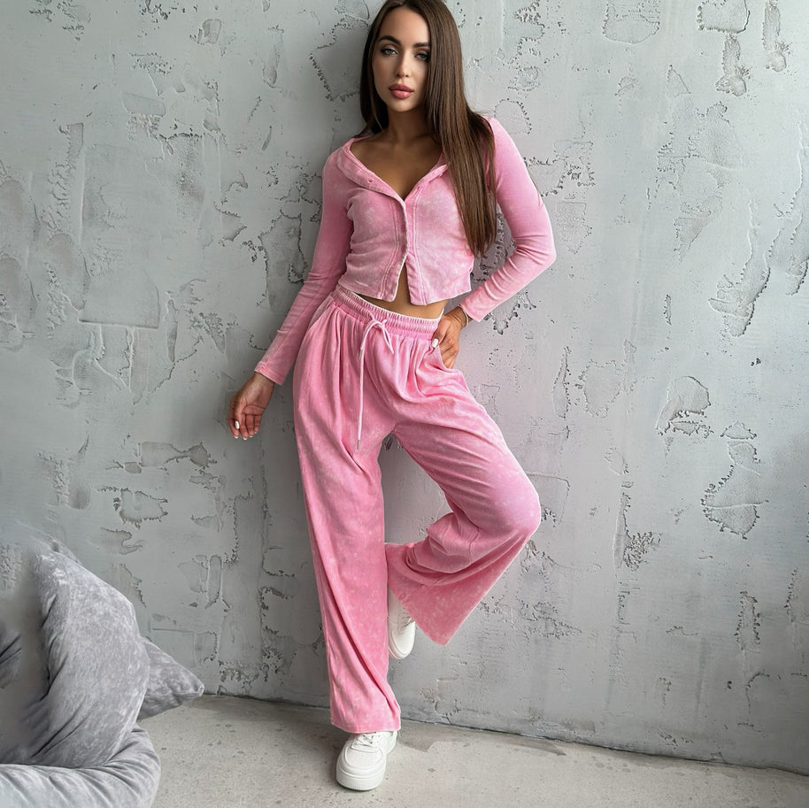 Damen Sportliches Freizeit-Set mit cropped Jacke und weiter Hose WW