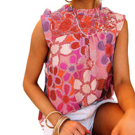 Damen luftiges Blusenshirt mit floralem Muster und Rüschendetails WW