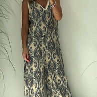 Damen Jumpsuit mit weitem Bein und elegantem Blattmuster WW