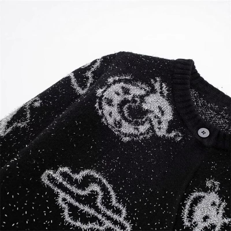 Damen Strickjacke mit einzigartigem Drachenmuster und Knopfleiste WW