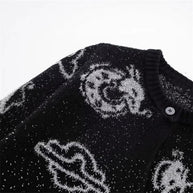 Damen Strickjacke mit einzigartigem Drachenmuster und Knopfleiste WW