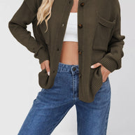 Damen Strickjacke mit Stehkragen und aufgesetzter Tasche WW