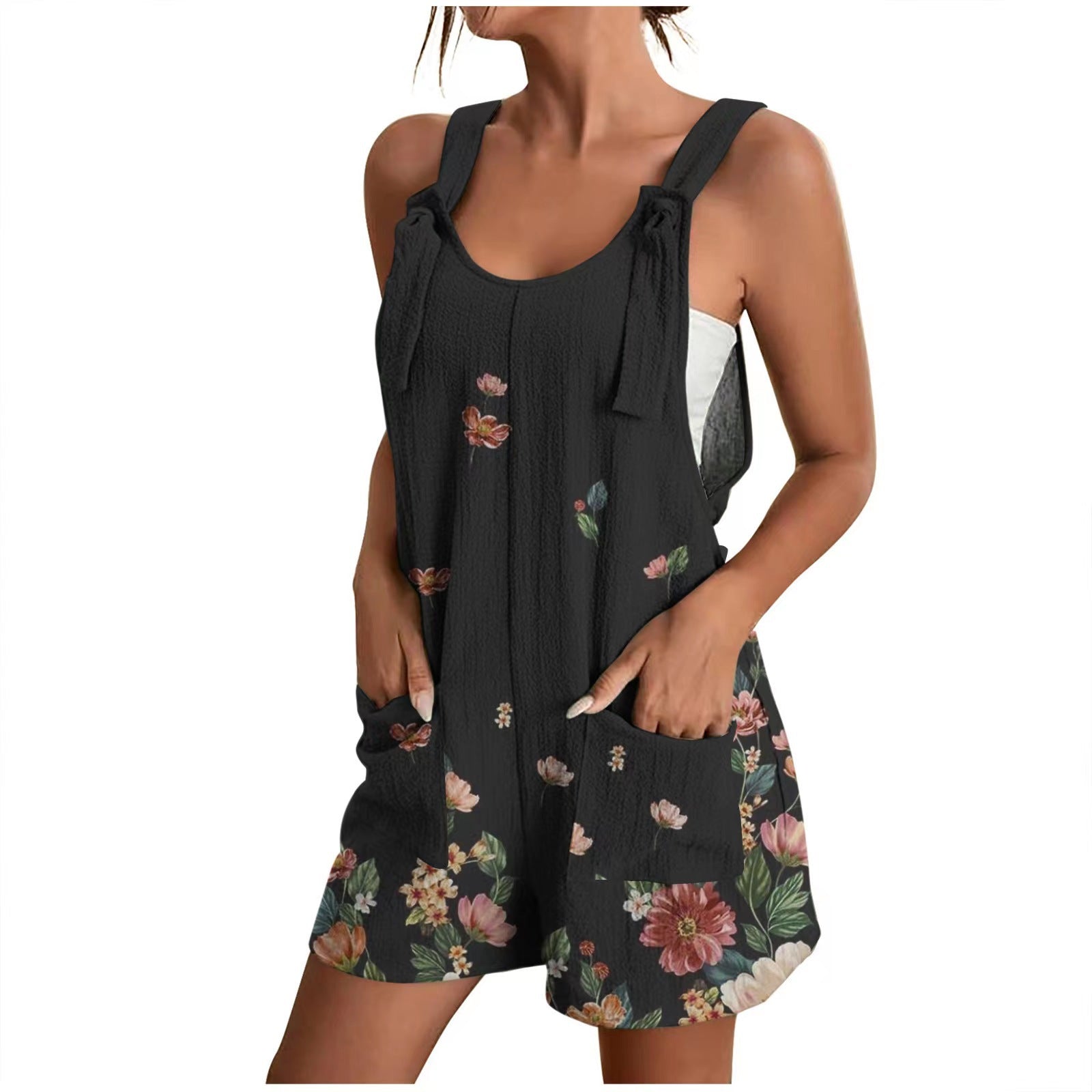 Damen luftiger Overall mit floralen Mustern und praktischen Taschen WW
