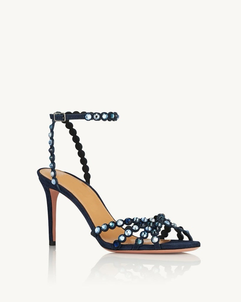 Damen atemberaubende High-Heel Knöchelriemen Sandalen mit dekorativen Perlenakzenten WW