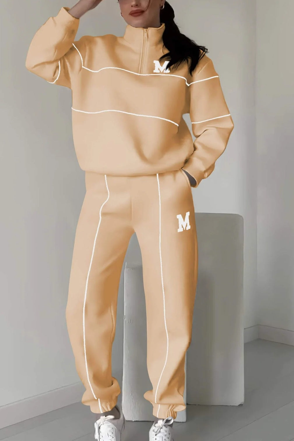 Damen sportliches Fleece-Anzugset mit Stehkragen und praktischen Taschen WW