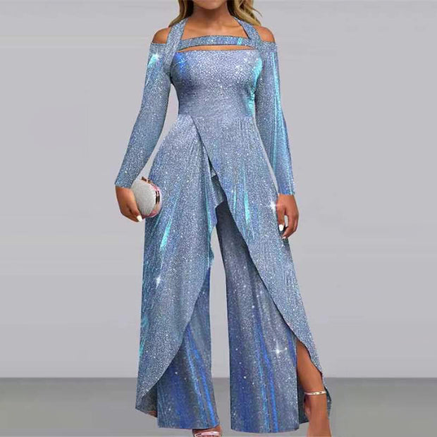 Damen Glamouröser Jumpsuit mit schimmerndem Paillettenbesatz und eleganten Cut-Outs WW