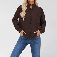 Damen Strickjacke mit Stehkragen und aufgesetzter Tasche WW