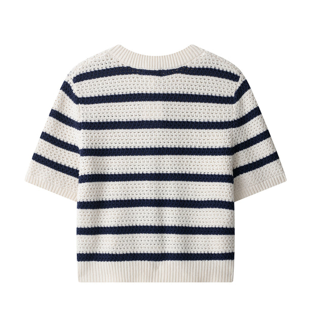 Damen Kurzarm-Strickjacke mit auffälligem Streifenmuster und zeitlosem Design WW
