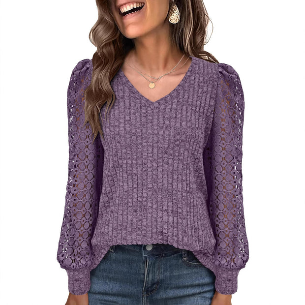Damen Strickpullover mit Spitzeneinsätzen WW
