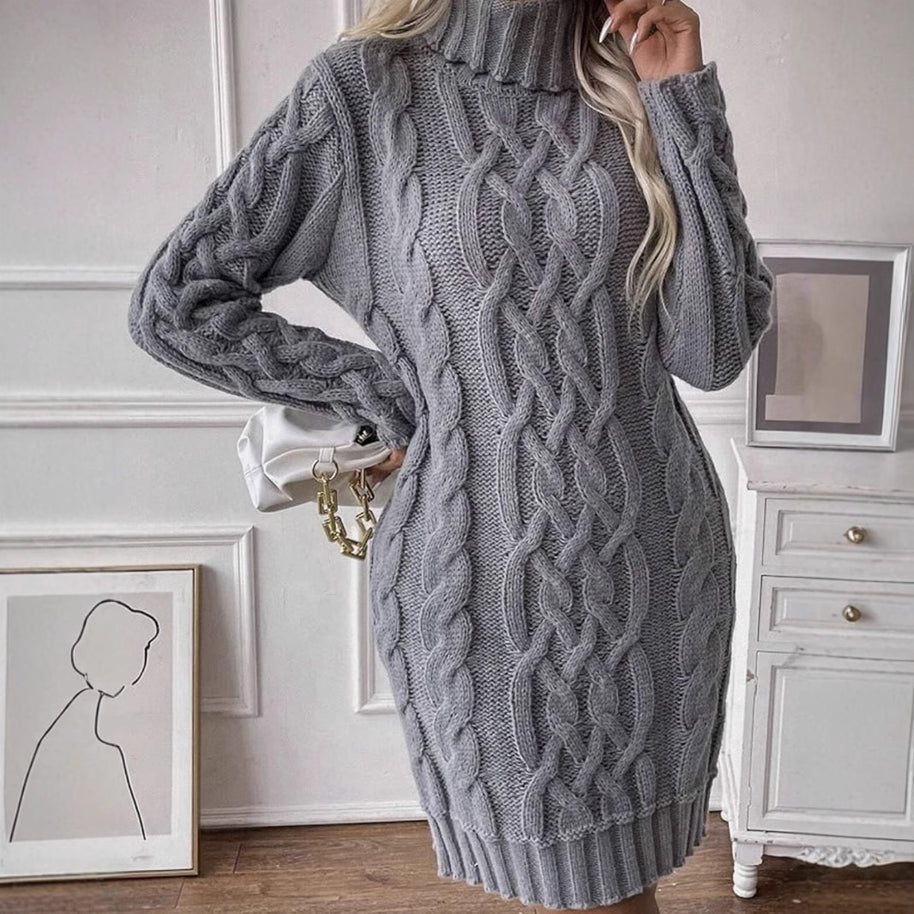 Damen Strickkleid mit elegantem Zopfdesign WW