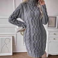 Damen Strickkleid mit elegantem Zopfdesign WW