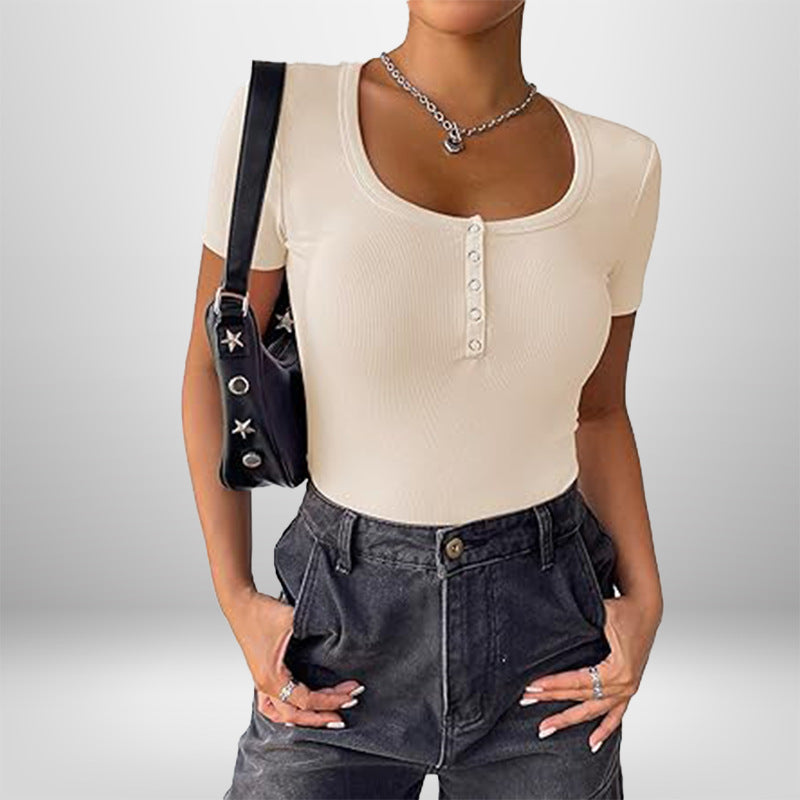 Damen Kurzarm Bodysuit mit Knopfdetails und figurbetonter Silhouette WW