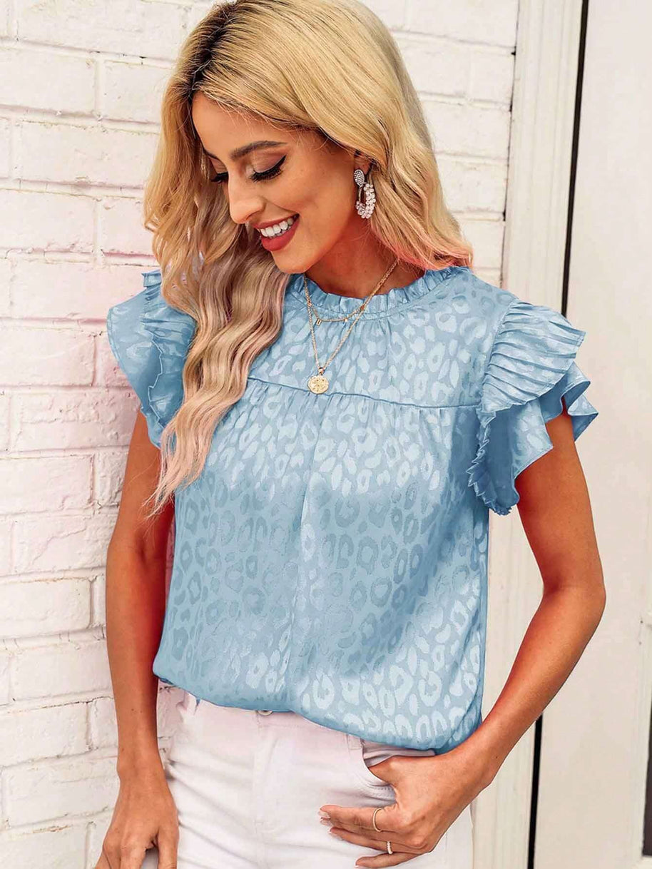 Damen Bluse mit modischen Rüschendetails und elegantem Leopardenmuster WW