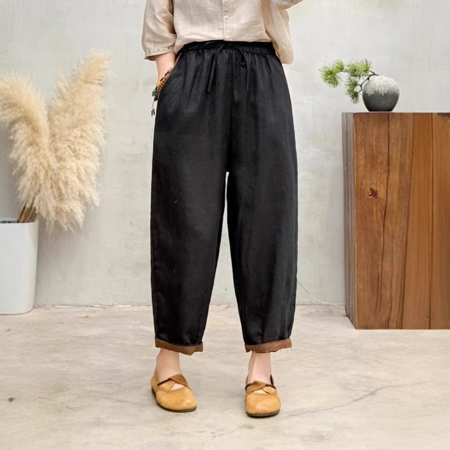 Damen Relaxed Fit Hohe Taille Hose mit verstellbarem Zugband WW