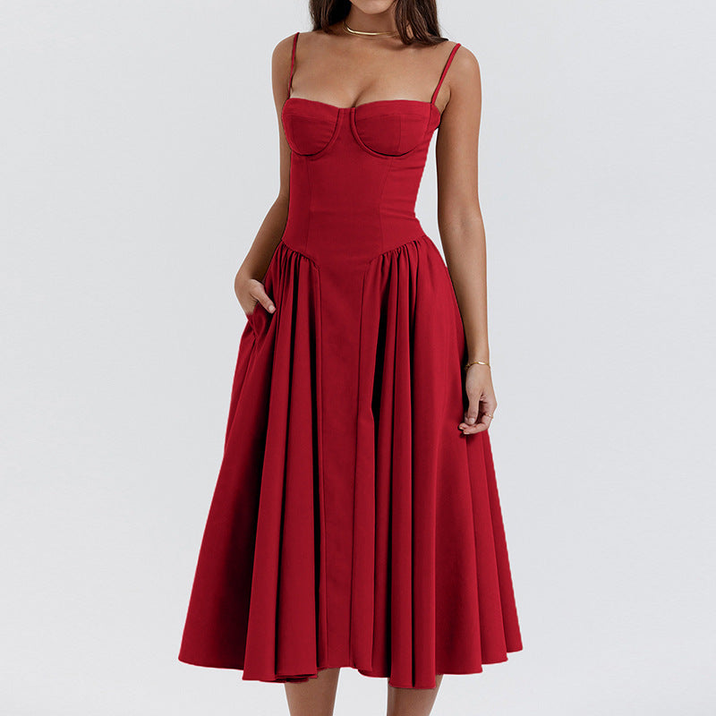 Damen Midi-Kleid mit herzförmigem Ausschnitt und voluminösem Rock W&W Mode