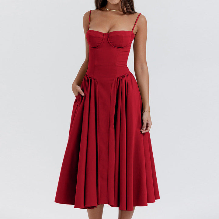 Damen Midi-Kleid mit herzförmigem Ausschnitt und voluminösem Rock W&W Mode