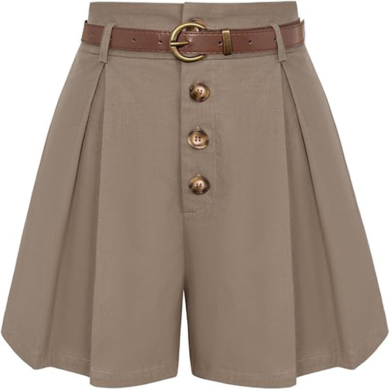 Damen Plissee-Cargo-Shorts mit hohem Bund und dekorativem Gürtel WW