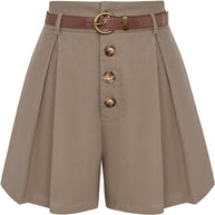 Damen Plissee-Cargo-Shorts mit hohem Bund und dekorativem Gürtel WW