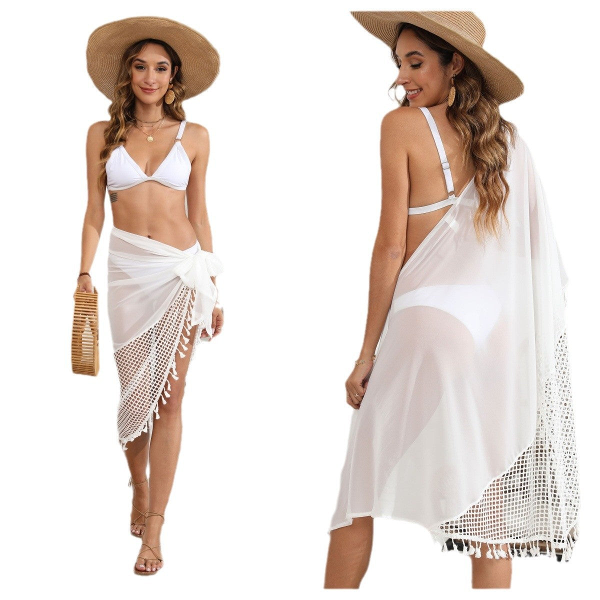 Damen Strandtuch mit kreativen Häkel-Details und Quasten WW