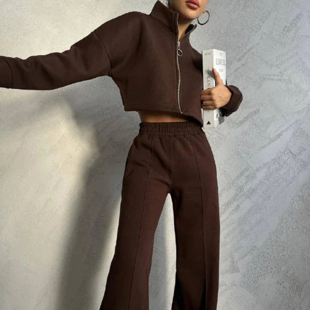 Damen Sportliches Loungewear-Set mit hohem Kragen WW