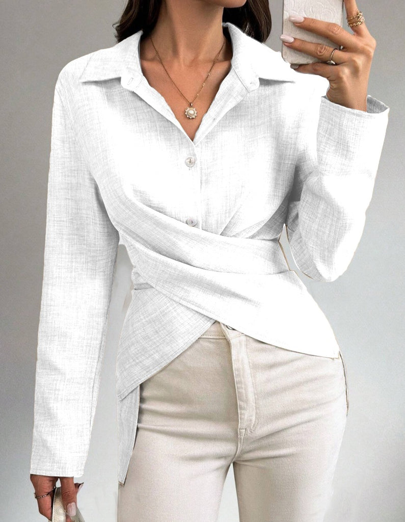 Damen Wickelbluse mit eleganten Knopfdetails und fein strukturiertem Stoff WW