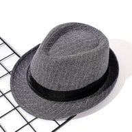 Damen eleganter Fedora-Hut mit gestreiftem Design und modischem Samtband WW
