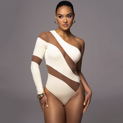 Damen Einseitiger Bodysuit mit transparenten Akzenten W&W