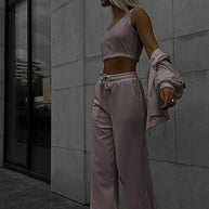 Damen sportliches Freizeit-Set mit cropped Top und weiter Hose WW