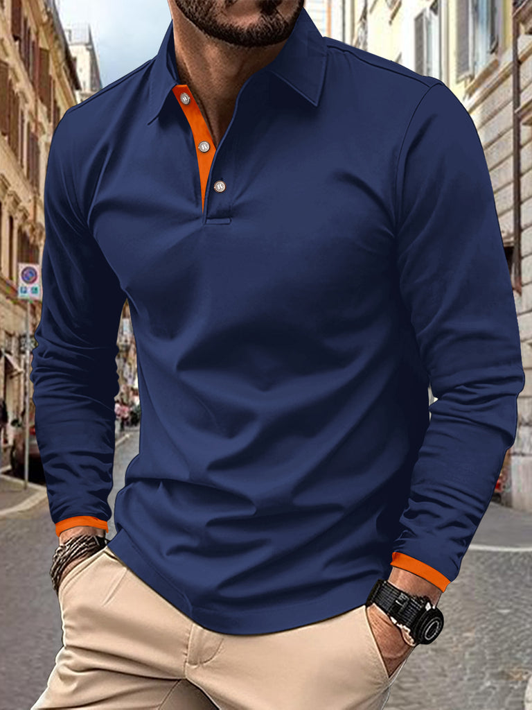 Herren Langarm Poloshirt mit stilvollem Kragen und eleganten Knopfdetails WW