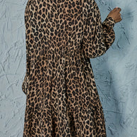 WW | Bequemen Langarm Kleid mit Leopardenmuster