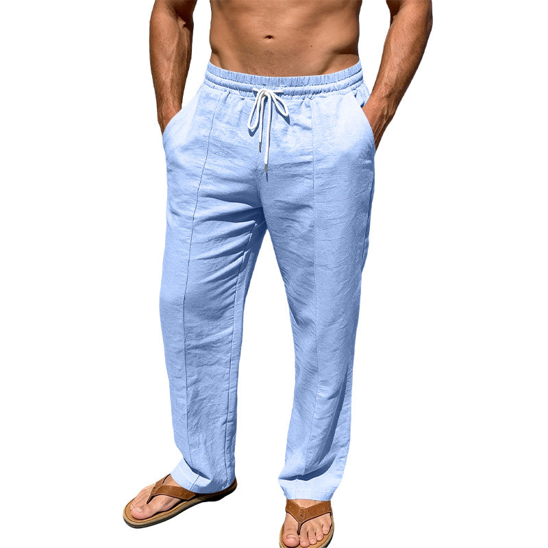 Herren nan atmungsaktive Leinenmisch-Hose mit Tunnelzug Bügelfalte und geradem Bein W&W Mode