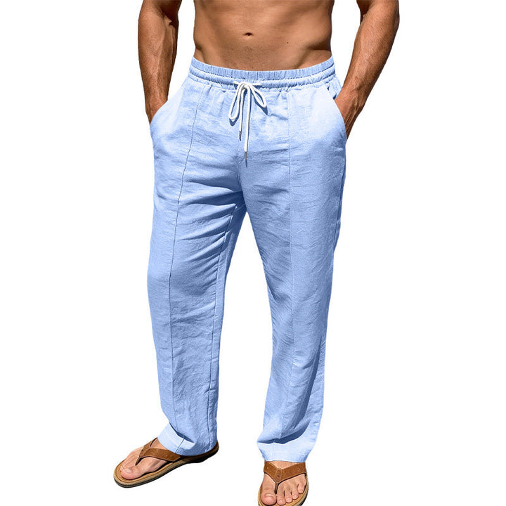 Herren nan atmungsaktive Leinenmisch-Hose mit Tunnelzug Bügelfalte und geradem Bein W&W Mode