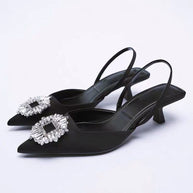 Damen Slingback-Pantoletten mit funkelndem Schmuckdetail und elegantem Design WW