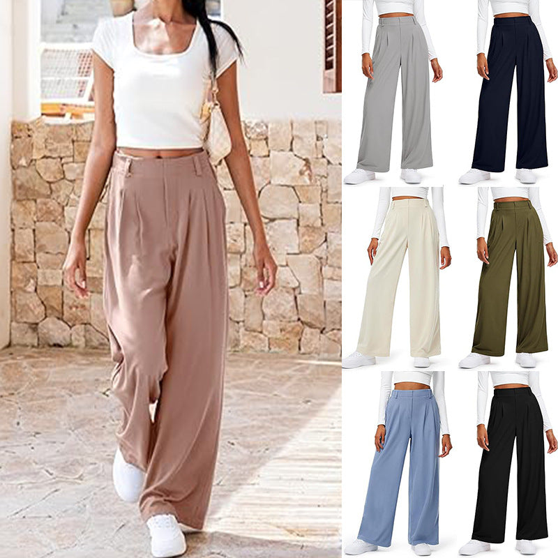 Damen weite, gefaltete Anzughose mit hohem Bund und eleganten Falten WW