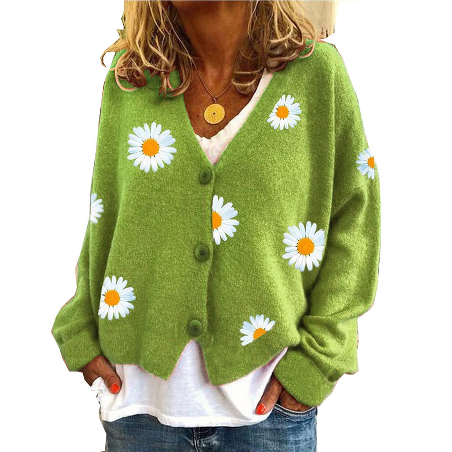 Damen Strickjacke mit Blumenstickerei und V-Ausschnitt WW
